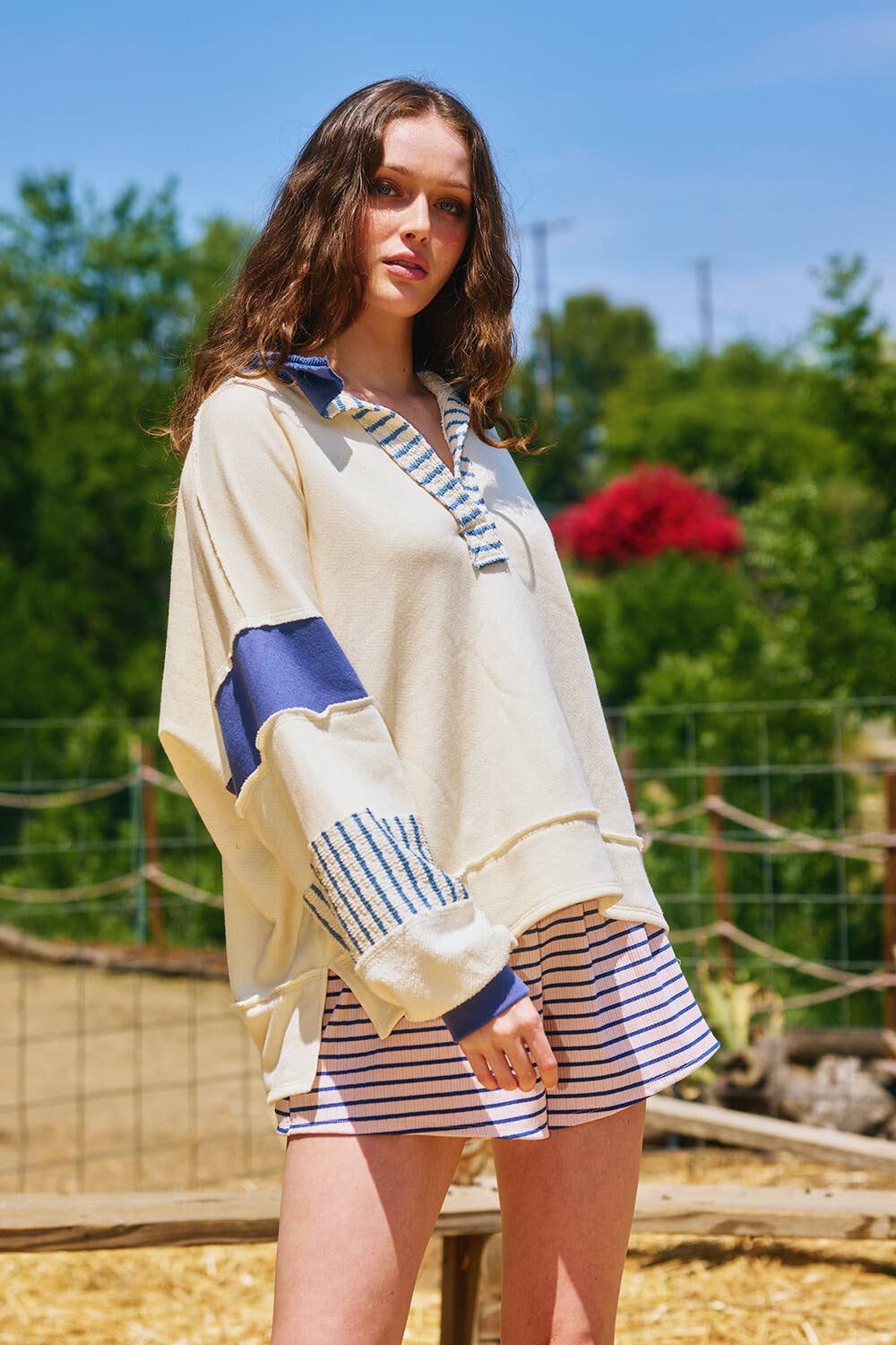 French Terry Knit Colorblock Top