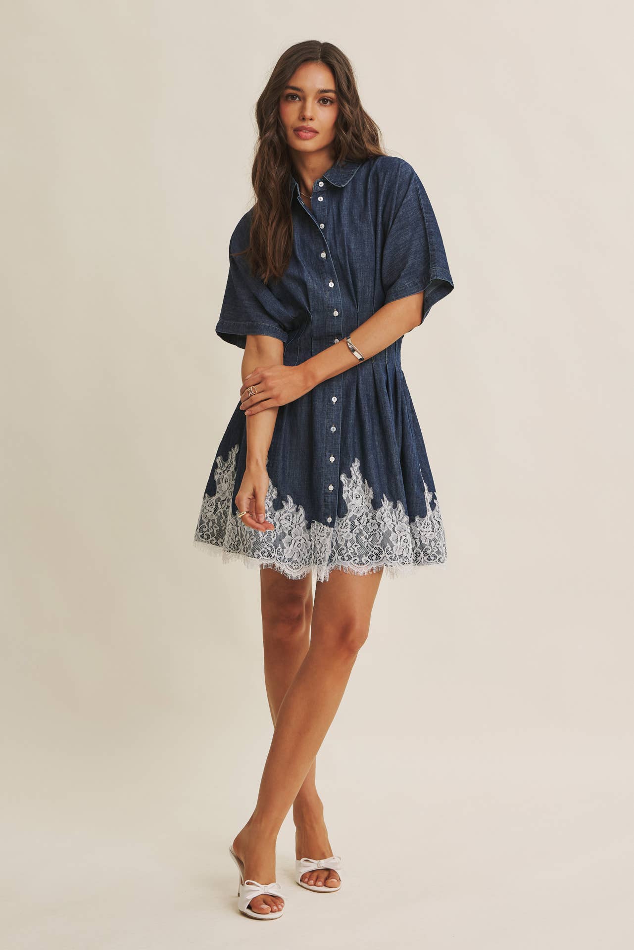 Lace Hem Pleated Mini Dress