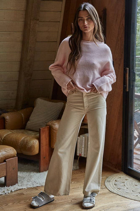 Rolled Round Neck Knit Sweater