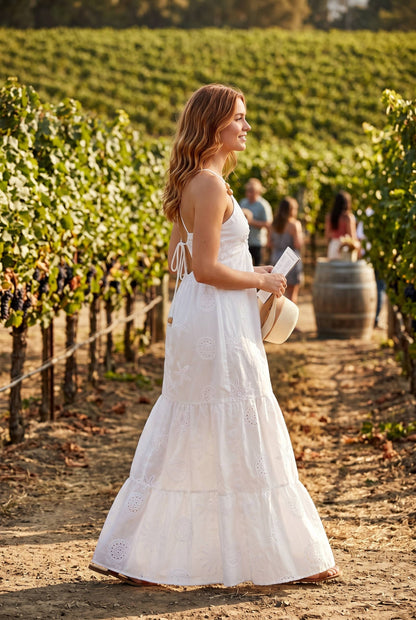 Eyelet Embroidery Cut-Out Maxi Dress