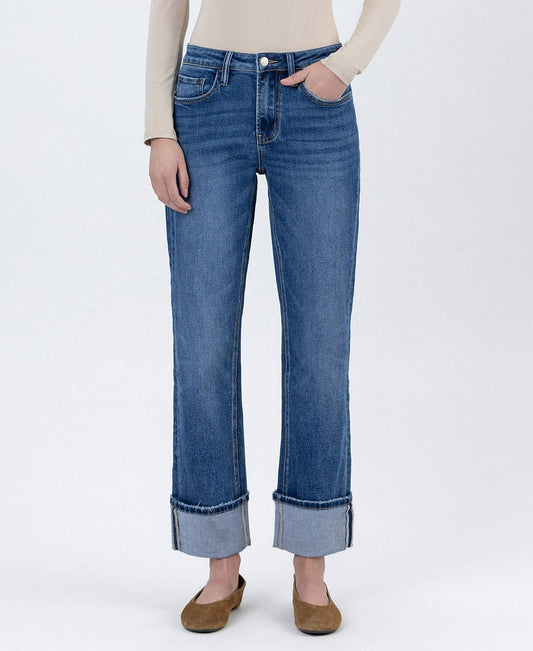 High Rise Cuffed Ankle Jeans