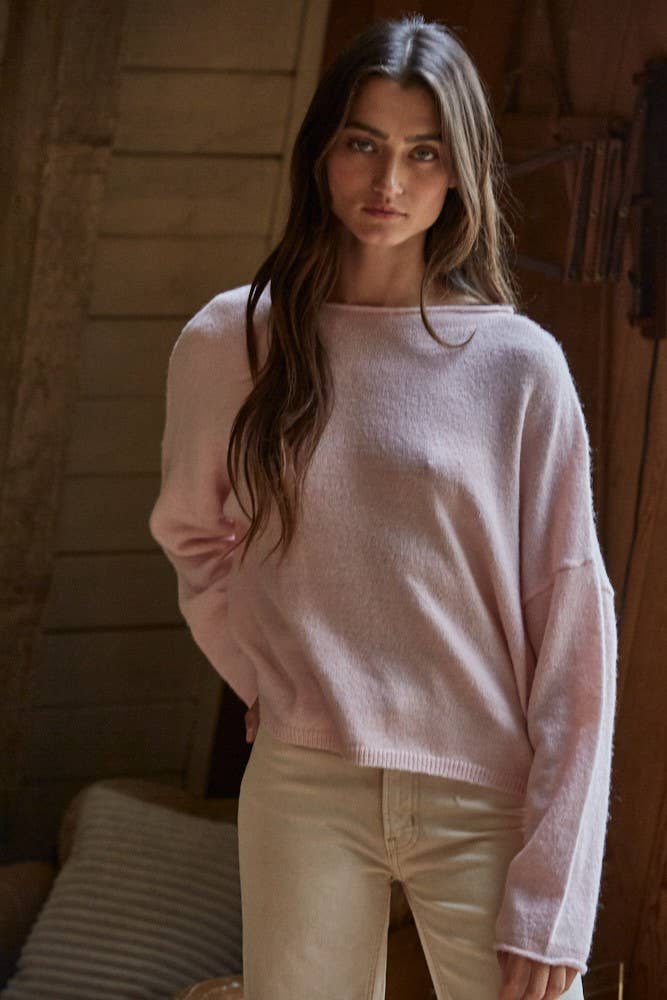 Rolled Round Neck Knit Sweater