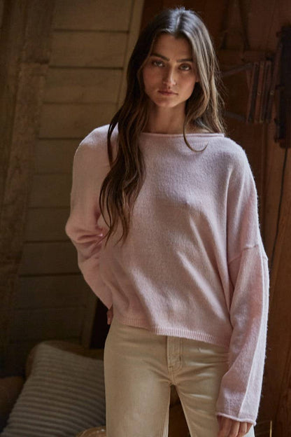 Rolled Round Neck Knit Sweater