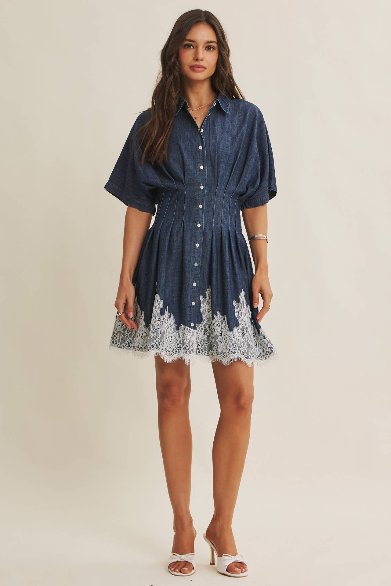 Lace Hem Pleated Mini Dress