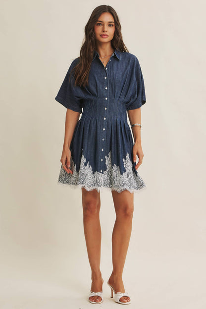 Lace Hem Pleated Mini Dress