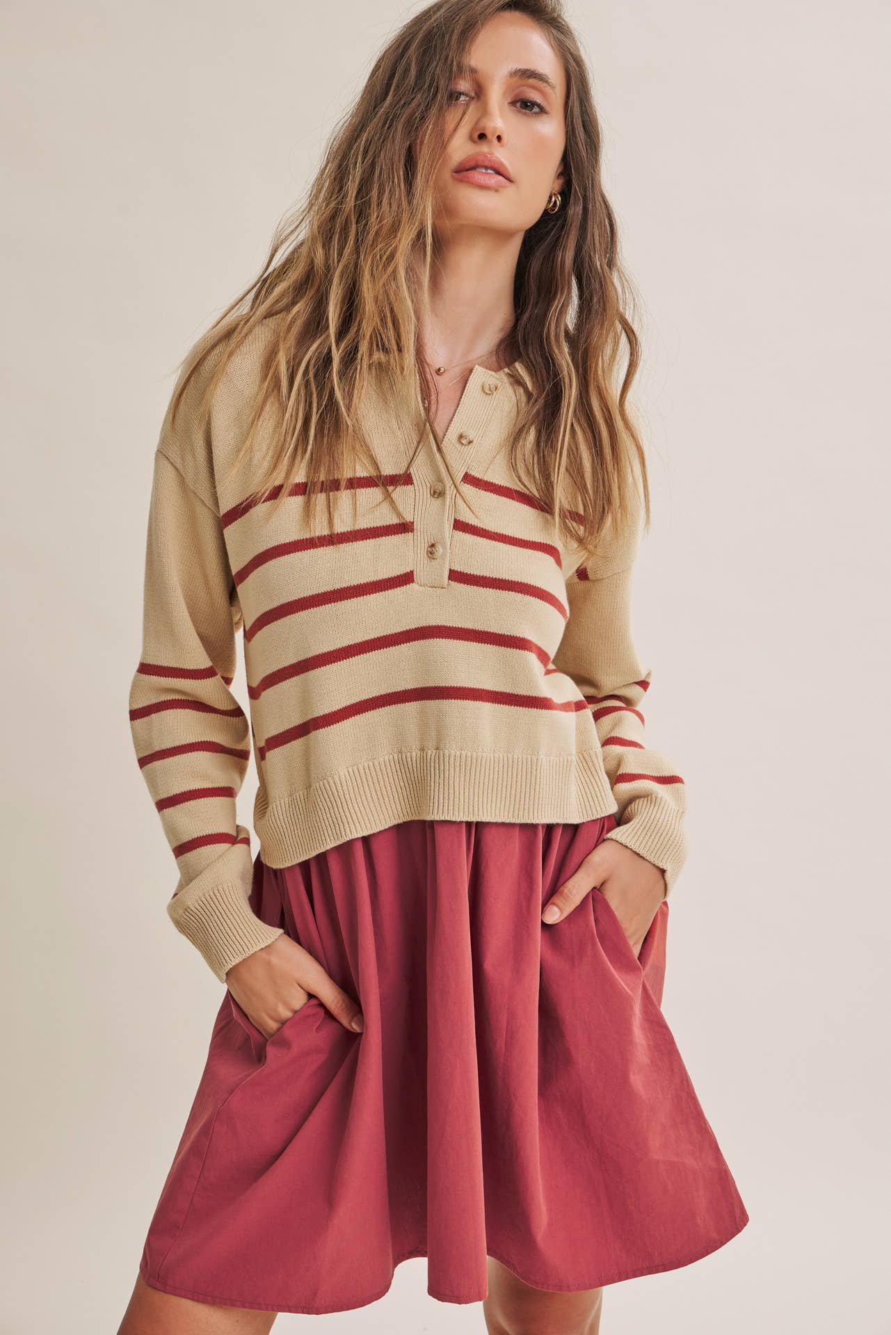 Striped Polo Sweater Mini Dress