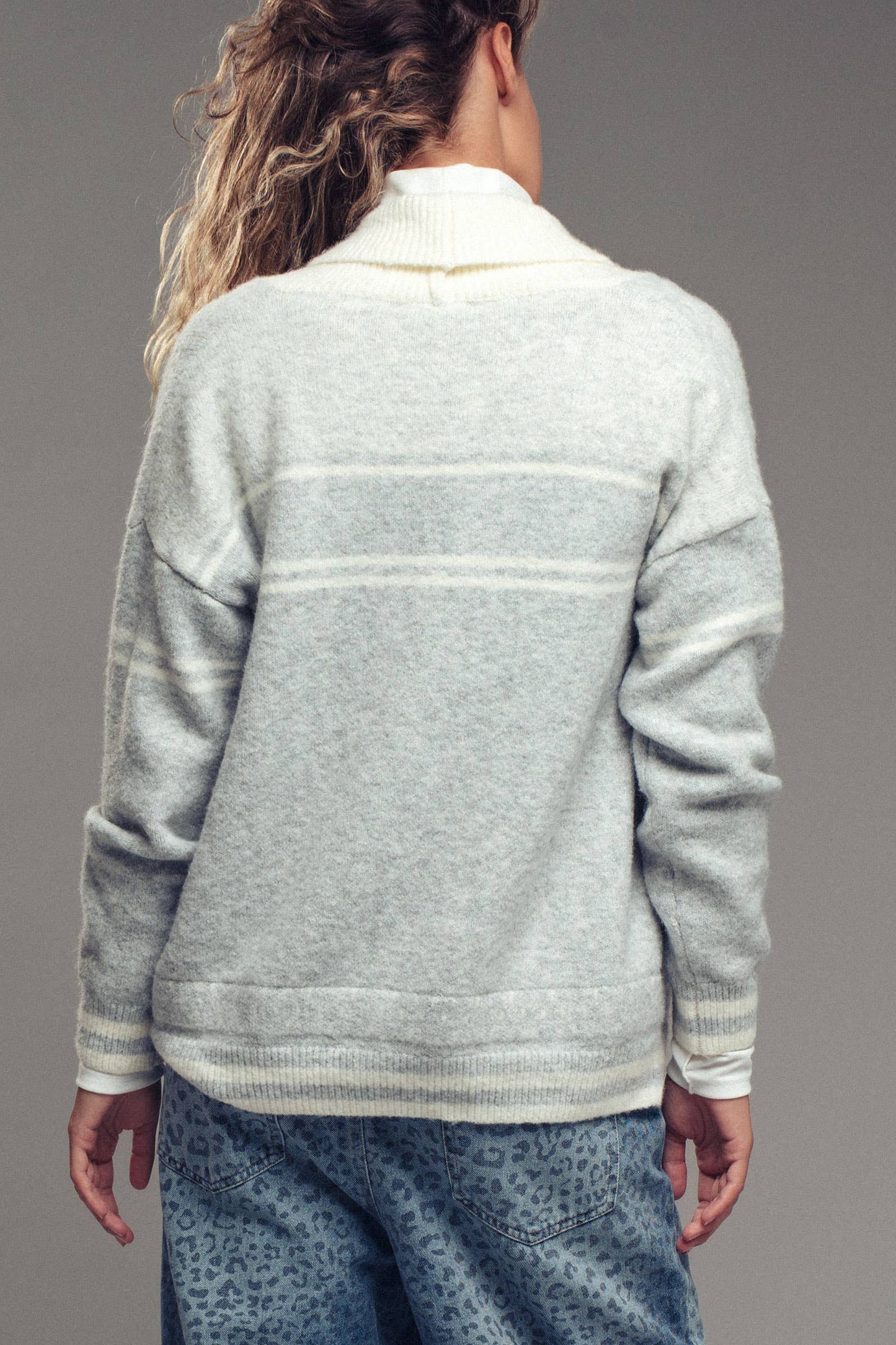 Horse Motif Shawl Collar Cardigan