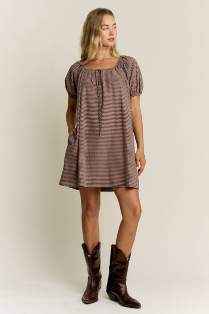 Gingham Puff Sleeve Dress