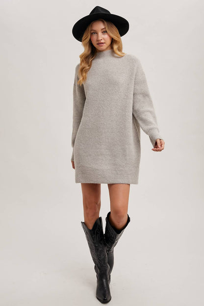 Mock Neck Knit Sweater Mini Dress