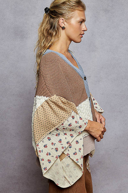 V-Neck Floral Chenille Cardigan