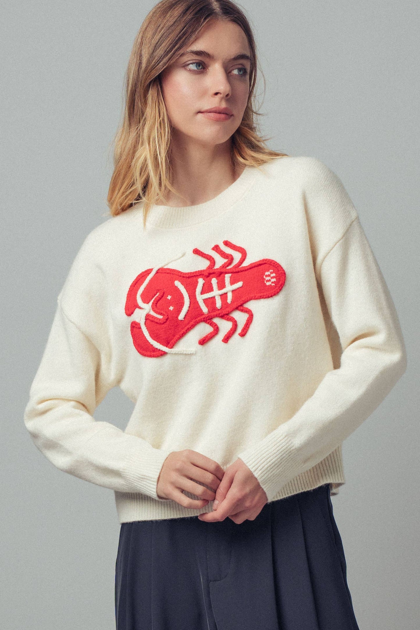 Embroidered Red Lobster Sweater