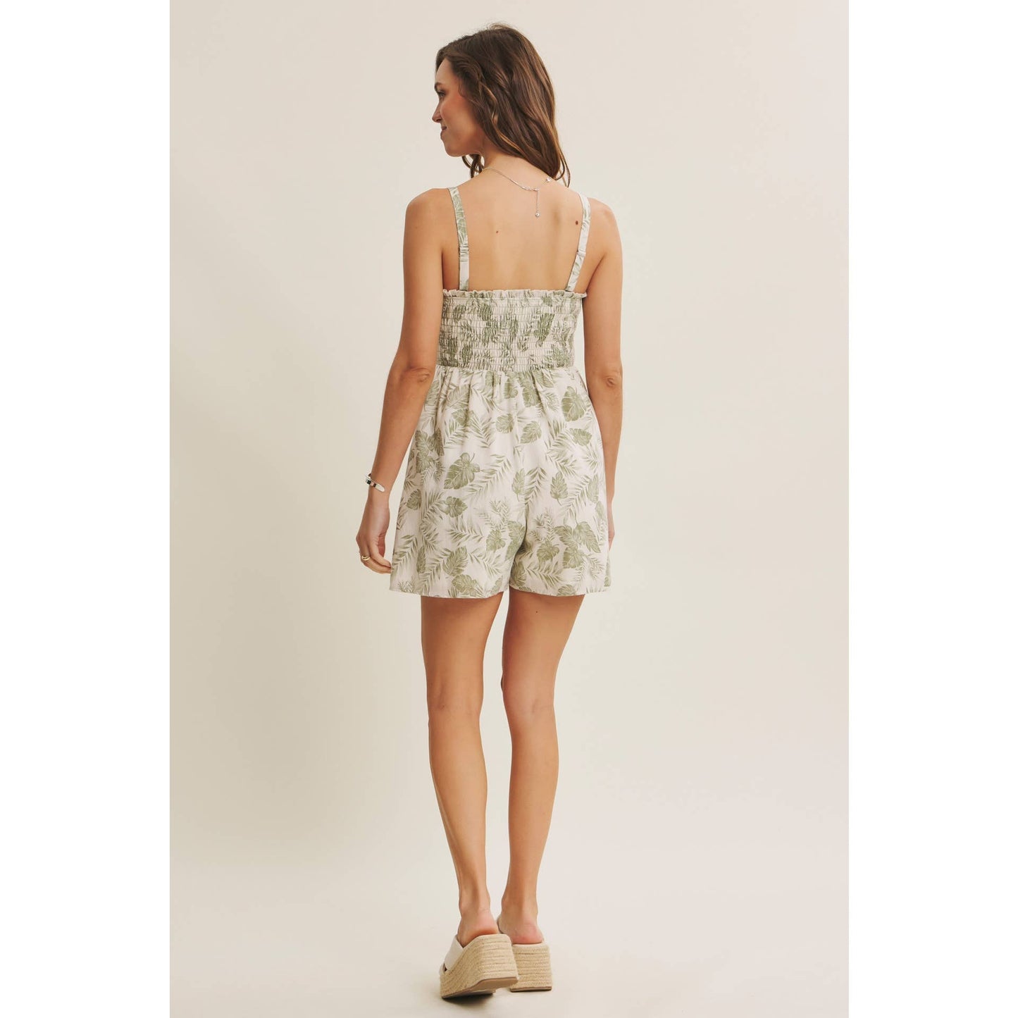 Palm Leaf Smocked Romper