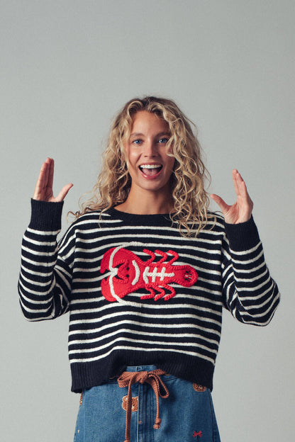 Embroidered Red Lobster Sweater
