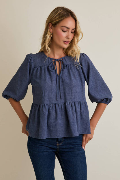 Round Neck Front Tie 3/4 Sleeve