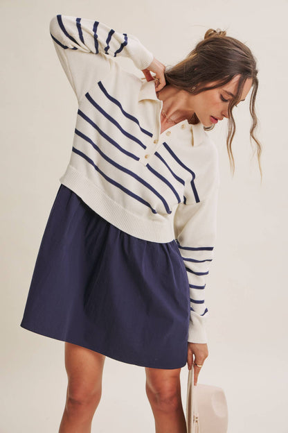 Striped Polo Sweater Mini Dress