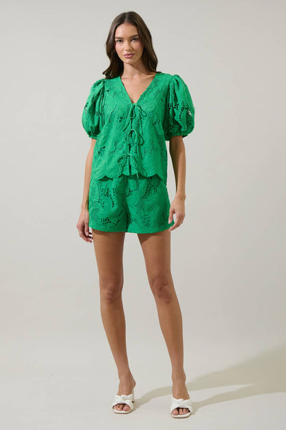 Friona Eyelet Puff Sleeve Top