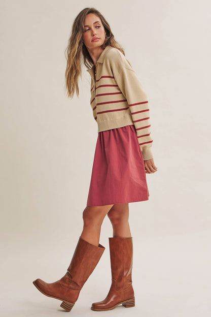 Striped Polo Sweater Mini Dress