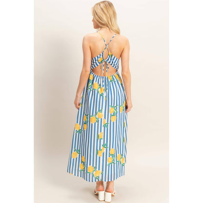 Striped Lemon Print Midi Dress
