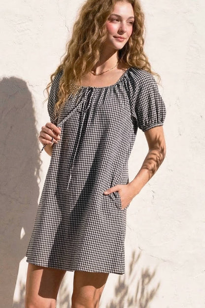 Gingham Puff Sleeve Dress