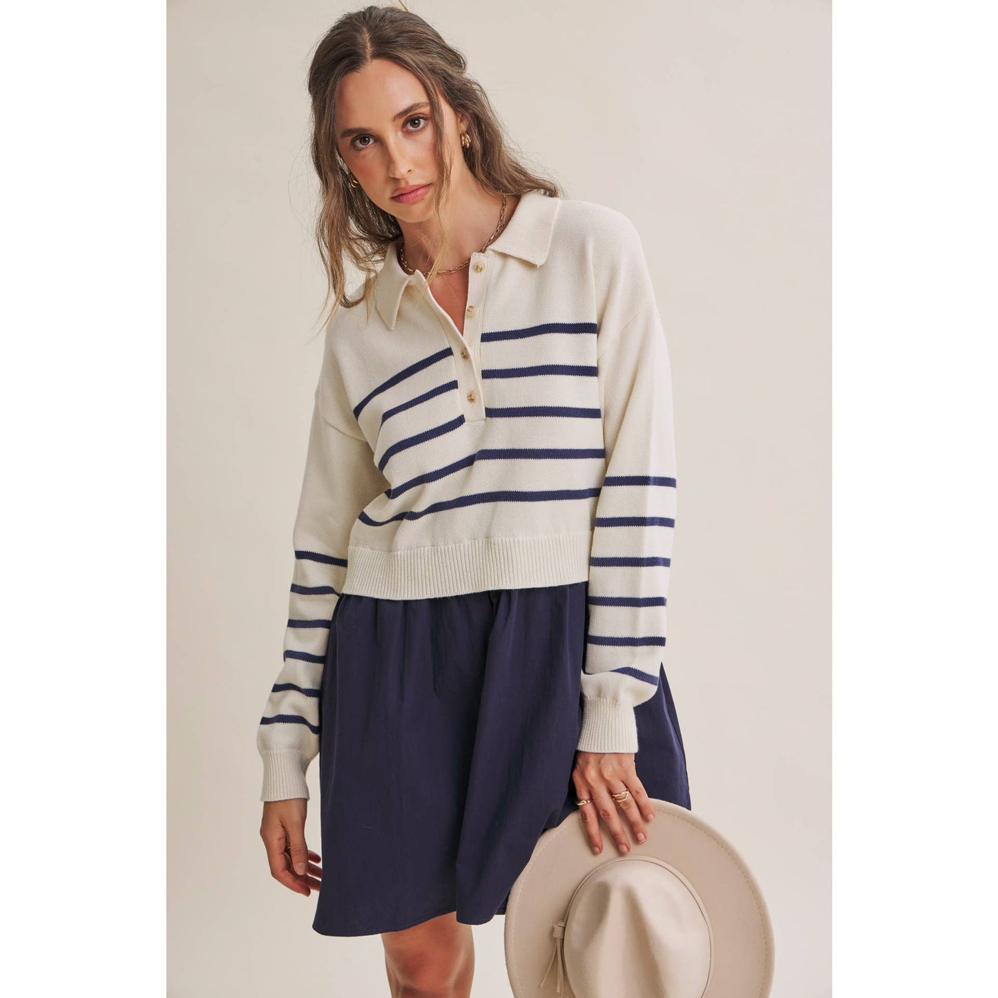 Striped Polo Sweater Mini Dress