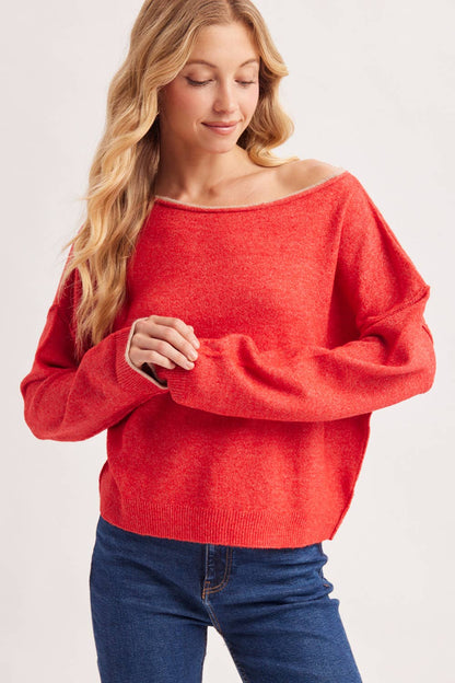 Boat Neck Rolled Trim Sweater