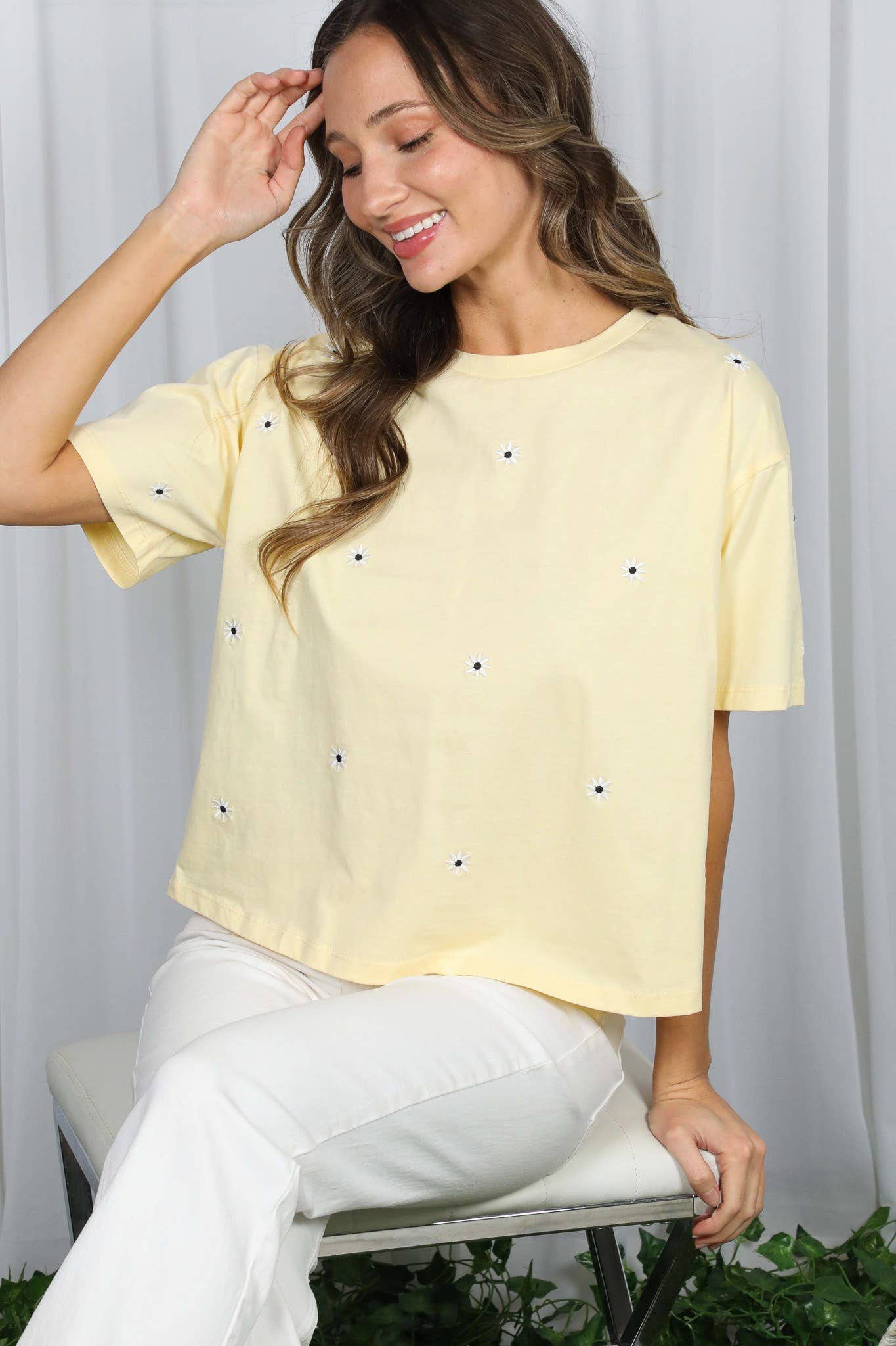 Floral Embroidered Crew Neck Top