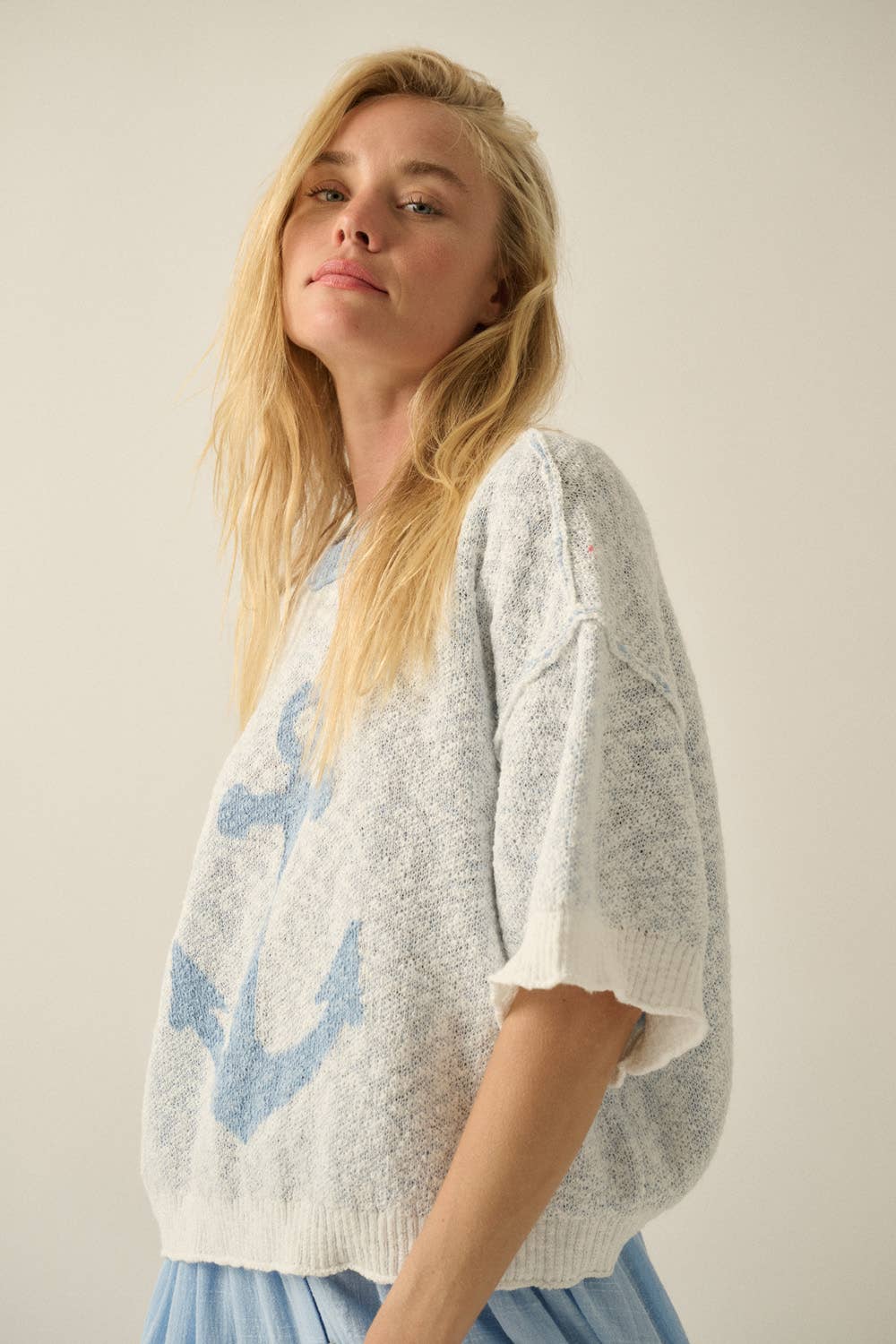 Anchor Jacquard-Knit SS Sweater