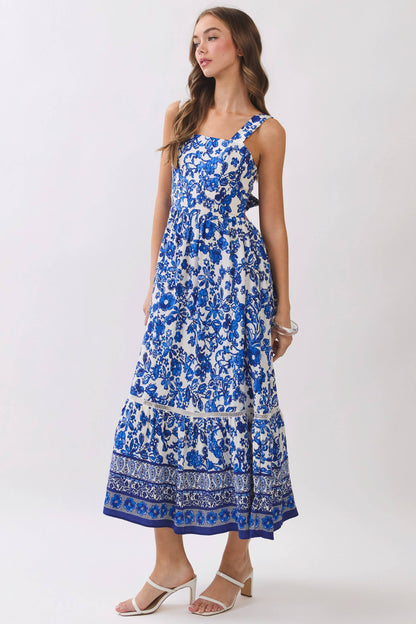Floral Print Tie Back Midi Dress