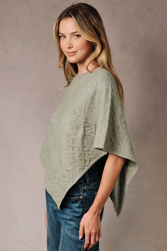Diamond Cable Knit Poncho Sweater