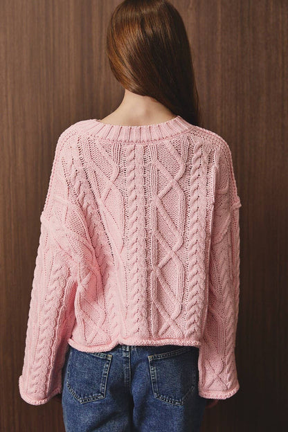 Oversized Crop Cable Knit Sweater