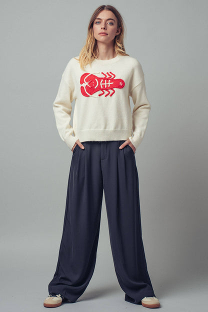 Embroidered Red Lobster Sweater