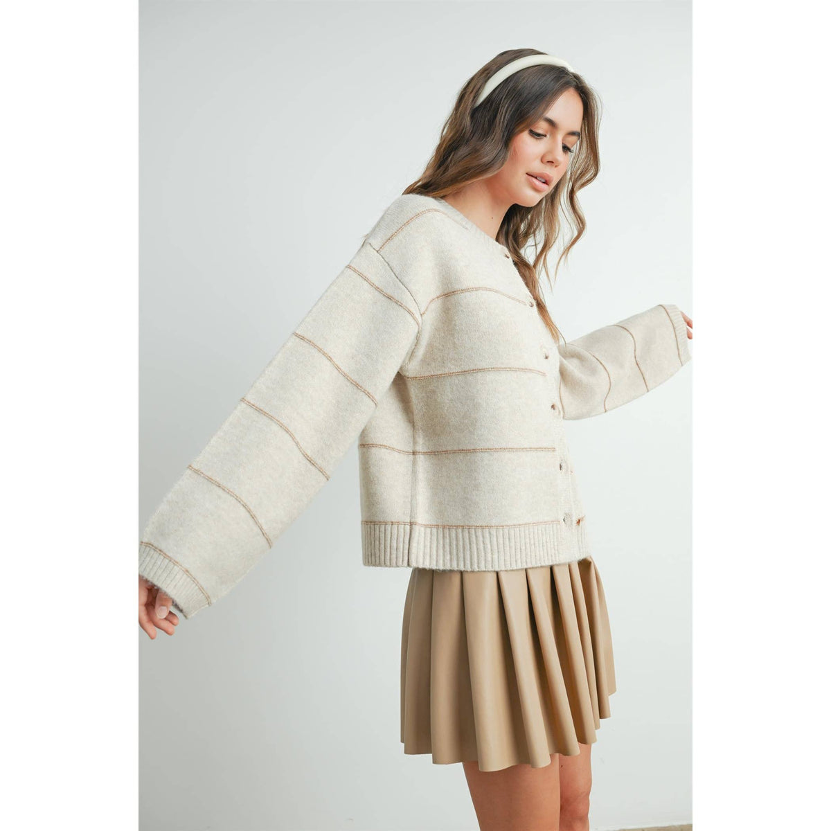 Button Front Striped Cardigan