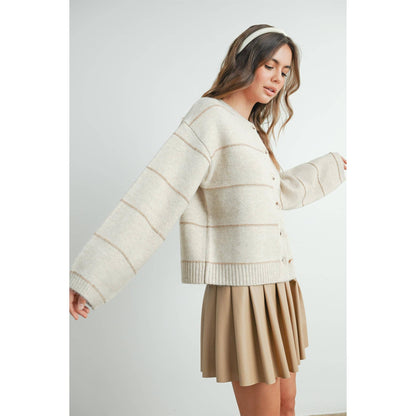 Button Front Striped Cardigan