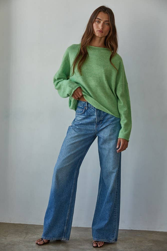 Rolled Round Neck Knit Sweater