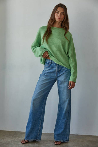 Rolled Round Neck Knit Sweater