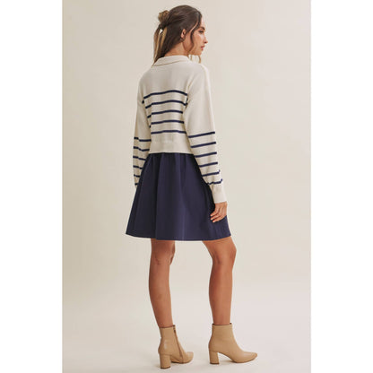 Striped Polo Sweater Mini Dress