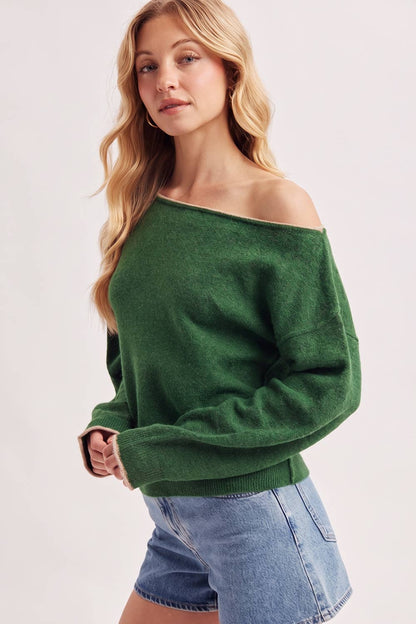 Boat Neck Rolled Trim Sweater