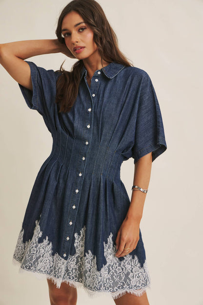 Lace Hem Pleated Mini Dress