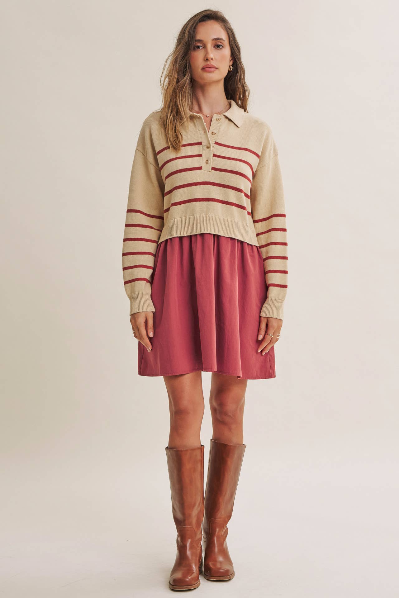 Striped Polo Sweater Mini Dress