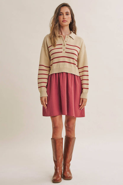 Striped Polo Sweater Mini Dress