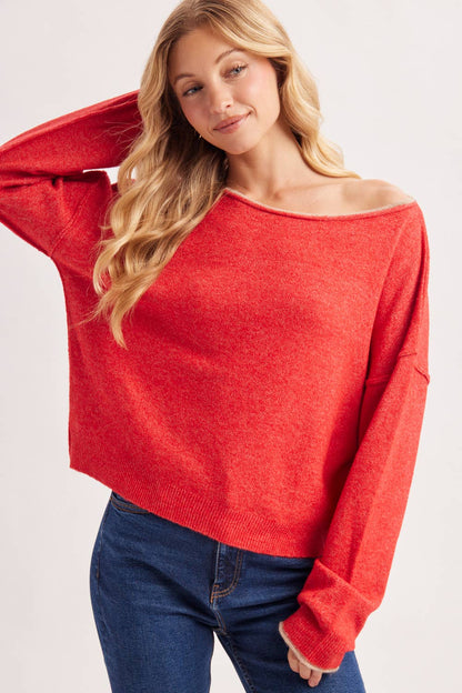 Boat Neck Rolled Trim Sweater