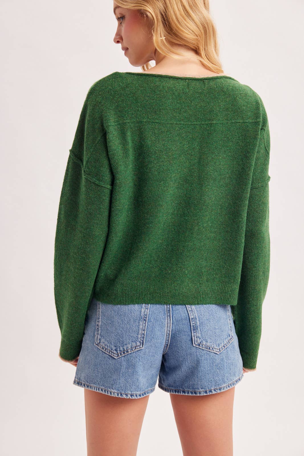 Boat Neck Rolled Trim Sweater