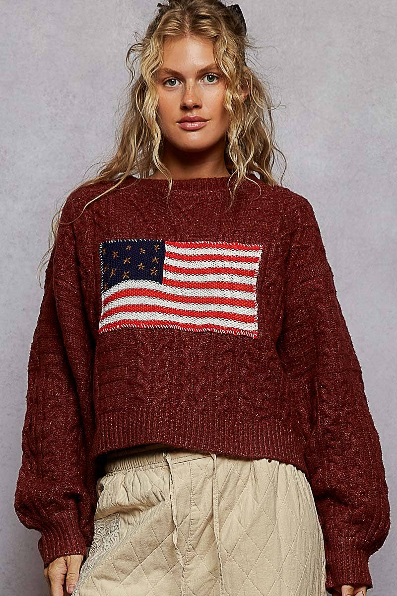 USA flag contrast stitch detail sweater