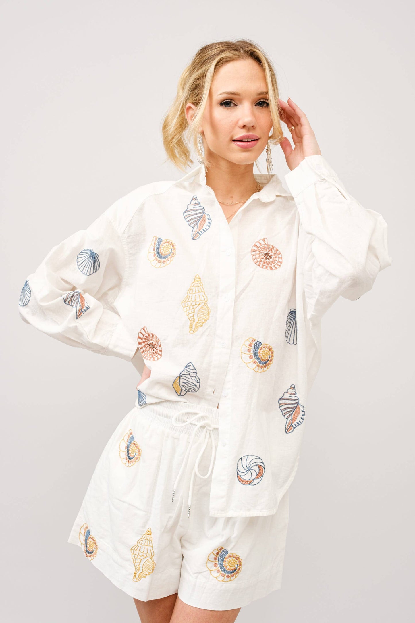 Linen Seashell Embroidered Shirt