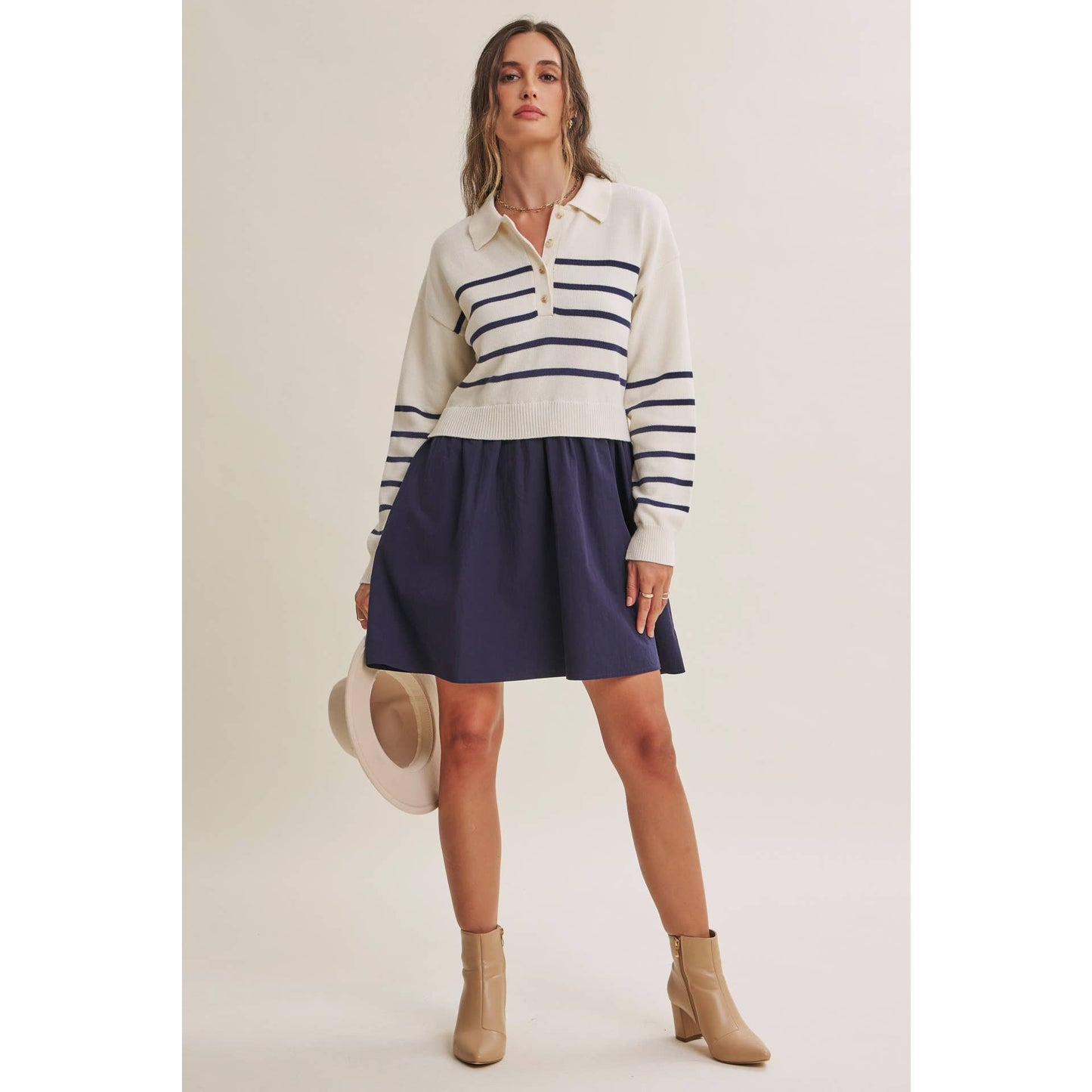 Striped Polo Sweater Mini Dress