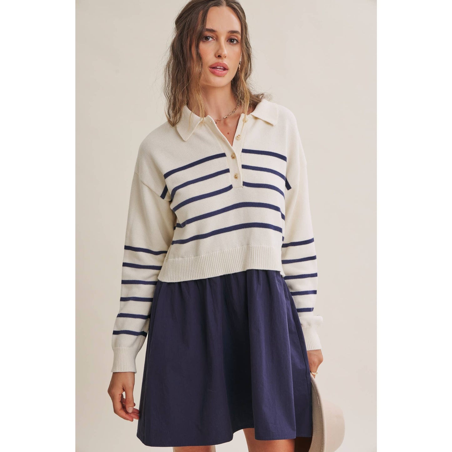 Striped Polo Sweater Mini Dress