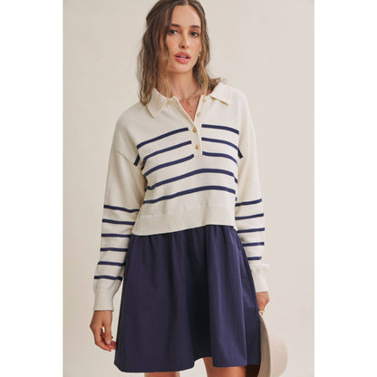 Striped Polo Sweater Mini Dress