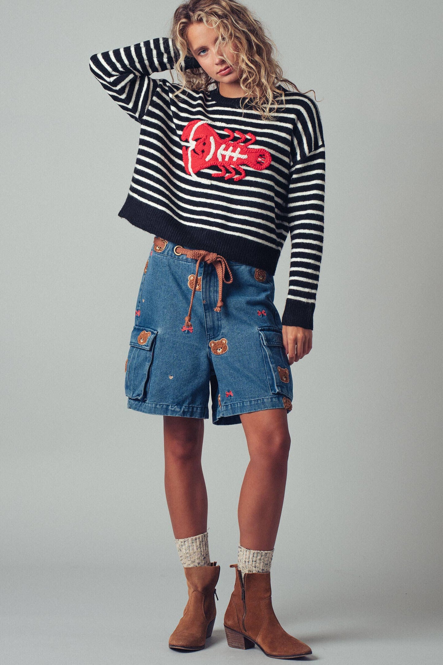 Embroidered Red Lobster Sweater