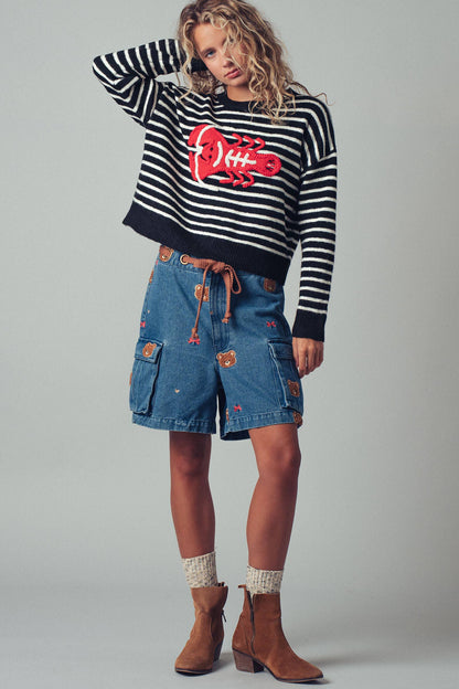 Embroidered Red Lobster Sweater