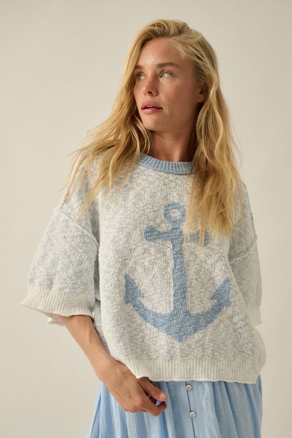 Anchor Jacquard-Knit SS Sweater